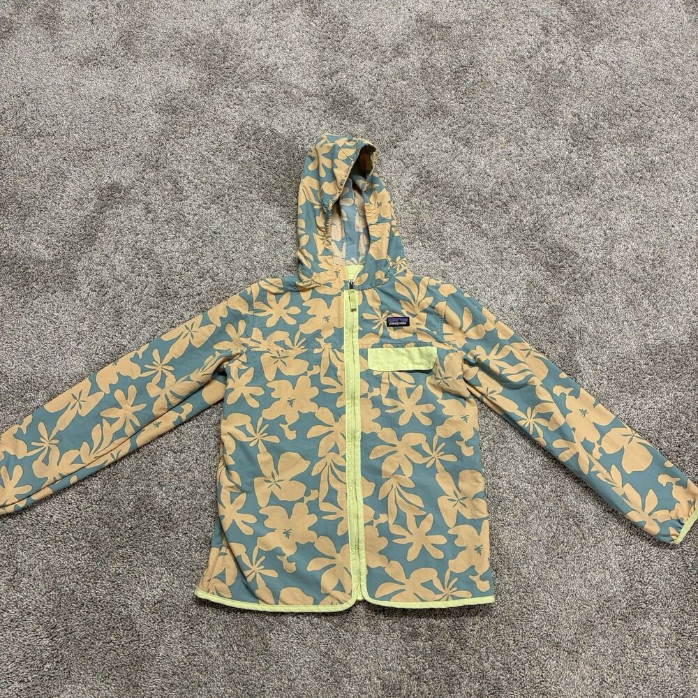 Patagonia Baggies Jacket Girl’s Large Tropical Floral Lightweight Hood Full Zip